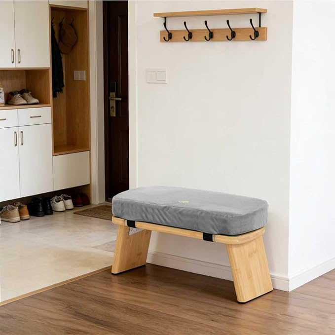 Meditation Bench, Bamboo Meditation Stool, Folding Kneeling Meditation Bench, Seiza Prayer Bench, Prayer Bench with Meditation Cushion, Kneeling Stool(Grey)