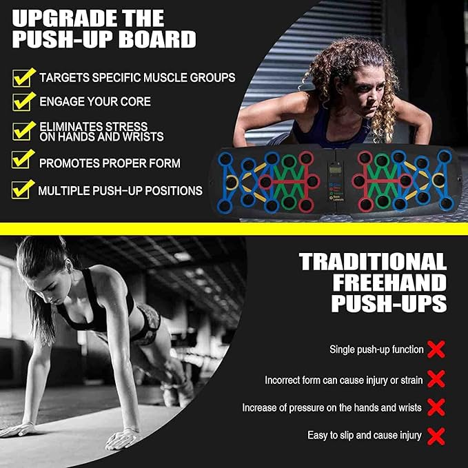 Push Up Board With Automatic Count and Handles Foldable Multi System Portable Professional Workout Equipment Pushup Bar Resistance Chest Exercise Strength Function Gym Home Floor Men & Women