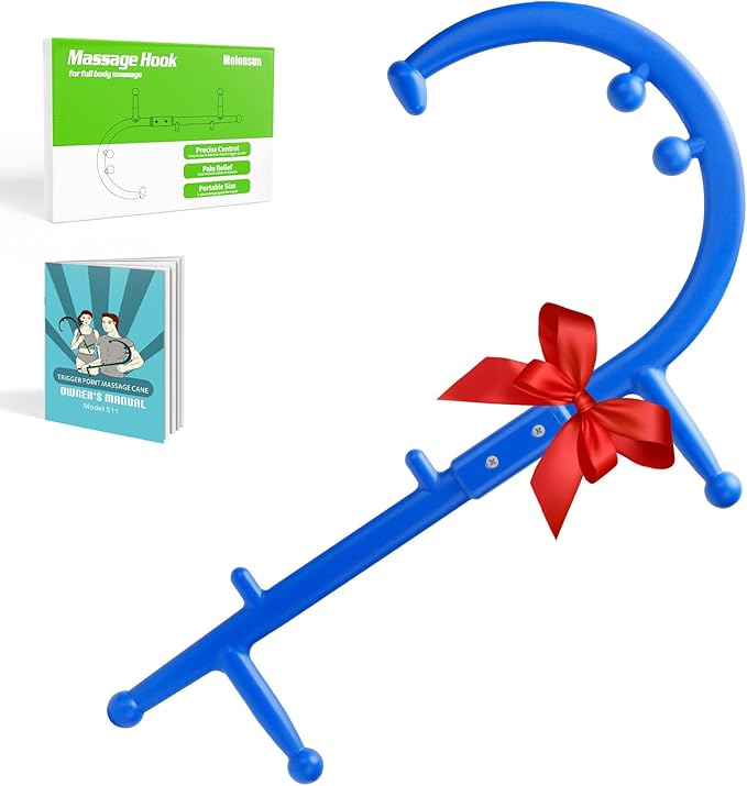 Trigger Point Massage Cane for Back, Neck & Shoulder Relief, Self Massage Tool for Deep Tissue & Muscle Knots, Ergonomic Therapy Cane to Reach Hard-to-Reach Back Spots, Lightweight Portable (Blue)