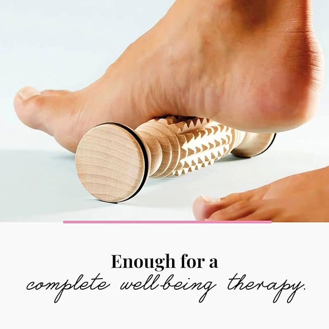 tuuli Accessories - Wooden Foot Massager, Grooved Muscle Roller, Helps Ease Muscle Tension, Supports Blood Circulation, Natural Wood Therapy Massage Tools, 8 x 2 inches
