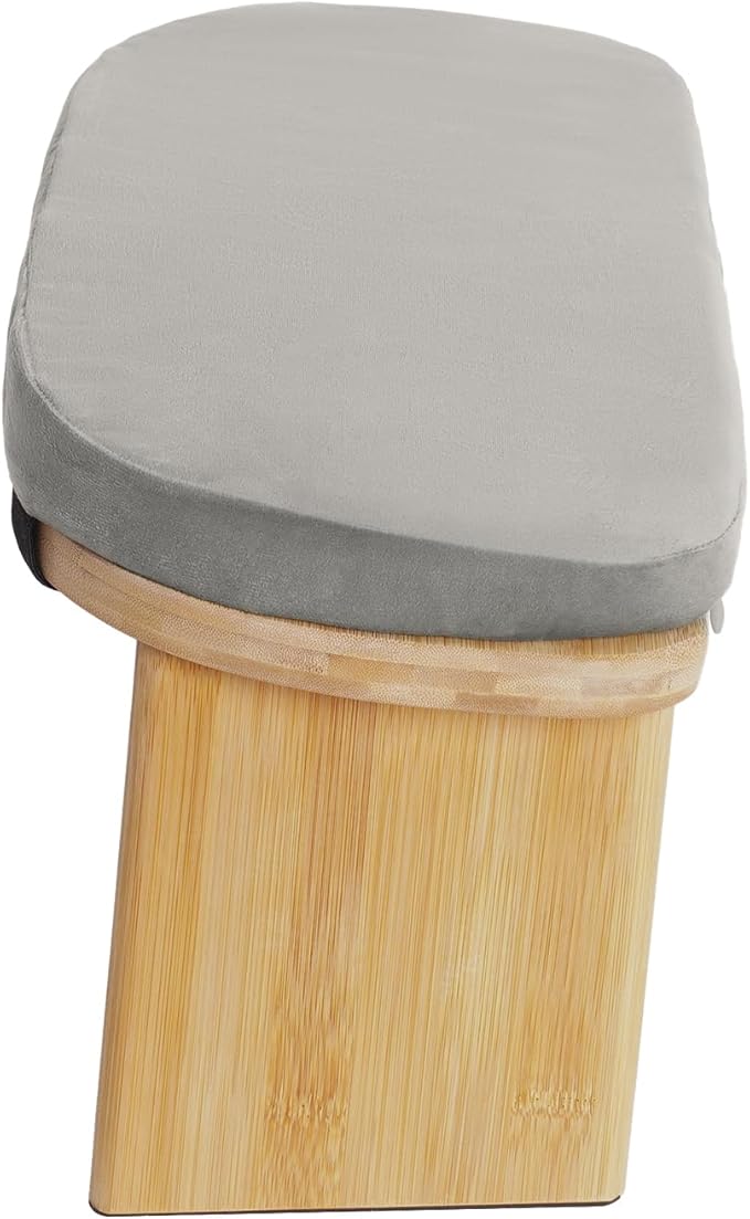 Foldable Meditation Bench with Cushion,Bamboo Meditation Stool,Portable Kneeling Stool,Prayer Bench,Gray,Wood Color