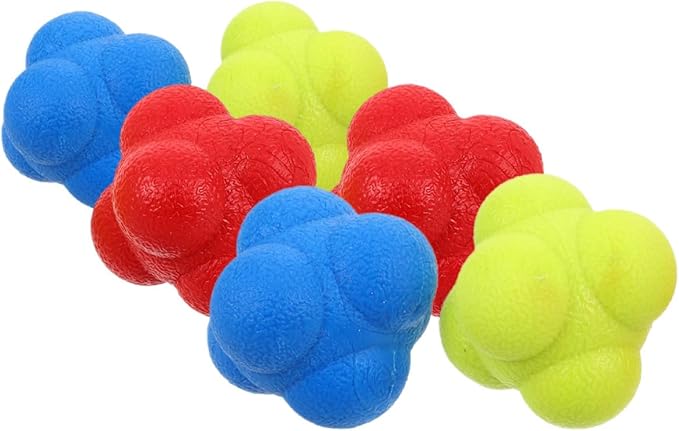 6Pcs Hand Eye Coordination Reaction Balls for Sports Training, 5.5Cm Hexagonal Reflex and Agility Training Set in Red Yellow Blue for and Adults