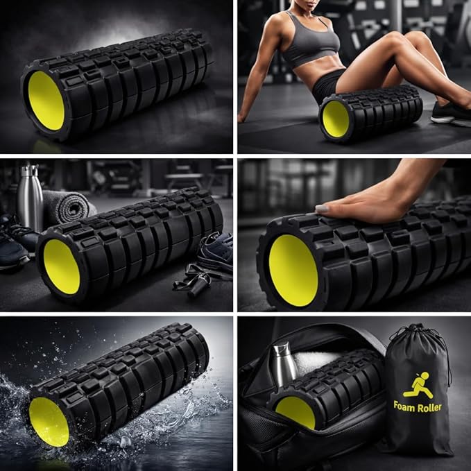 Firm Foam Roller 18 Inch x 5.5 Inch Hollow Core Design for Muscle Recovery, Stretching, Yoga, Workout Support, Black