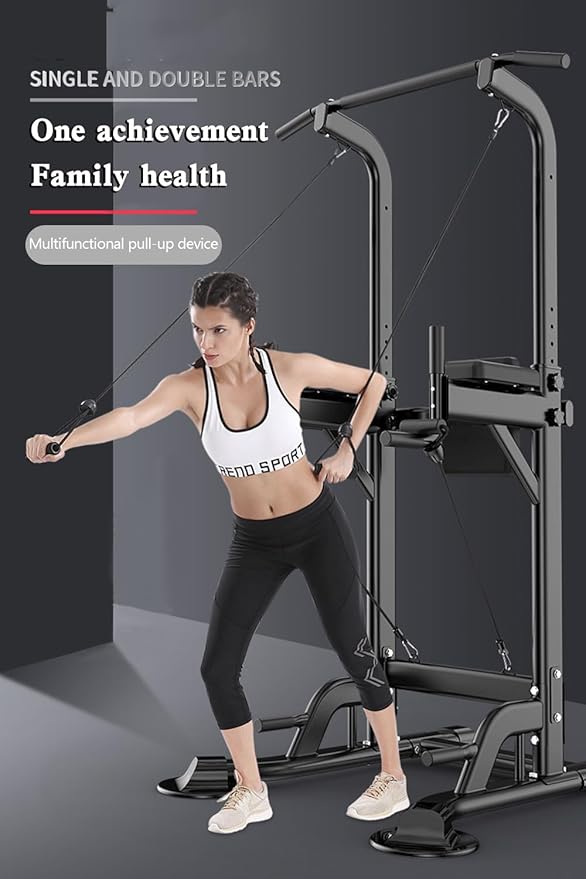 Areyourshop Pull-Up Bars & Squat Bar Power Tower Dip Stands Strength Training for Home Gym Fitness