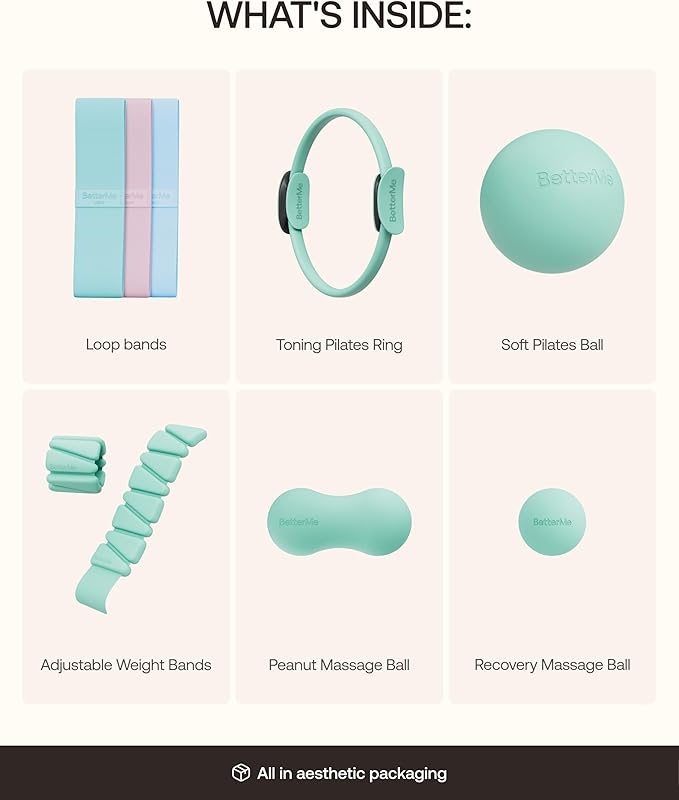 BetterMe Sculpt Body Kit - Pilates Equipment Set for Home Workouts - Home Pilates Kit with Pilates Ring Pilates Ball Resistance Bands, and Recovery Massage Tools