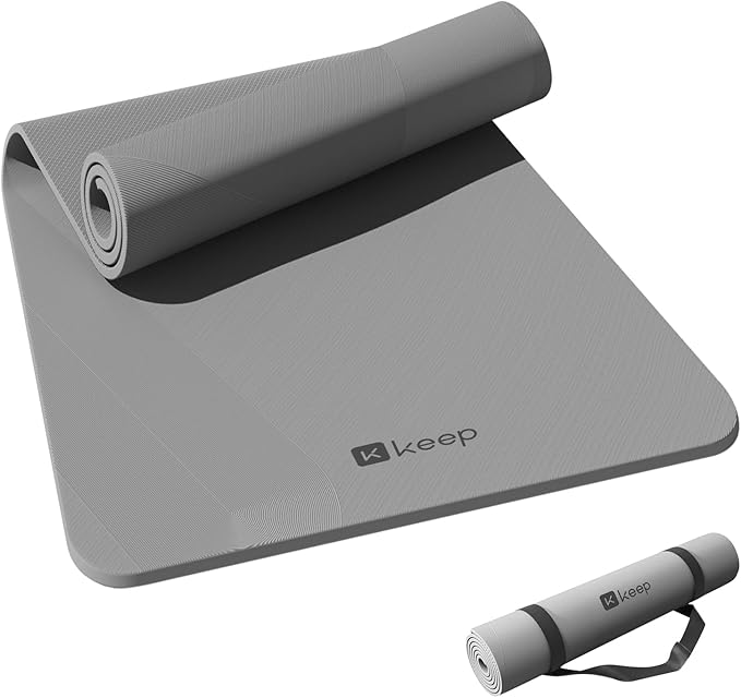 KEEP Yoga Mat, 32" Extra Wide Exercise Mat with Strap for Men and Women, 7mm Thick Double-Sided Non-Slip Eco-friendly Yoga Mat for Pilates, Workout and Fitness