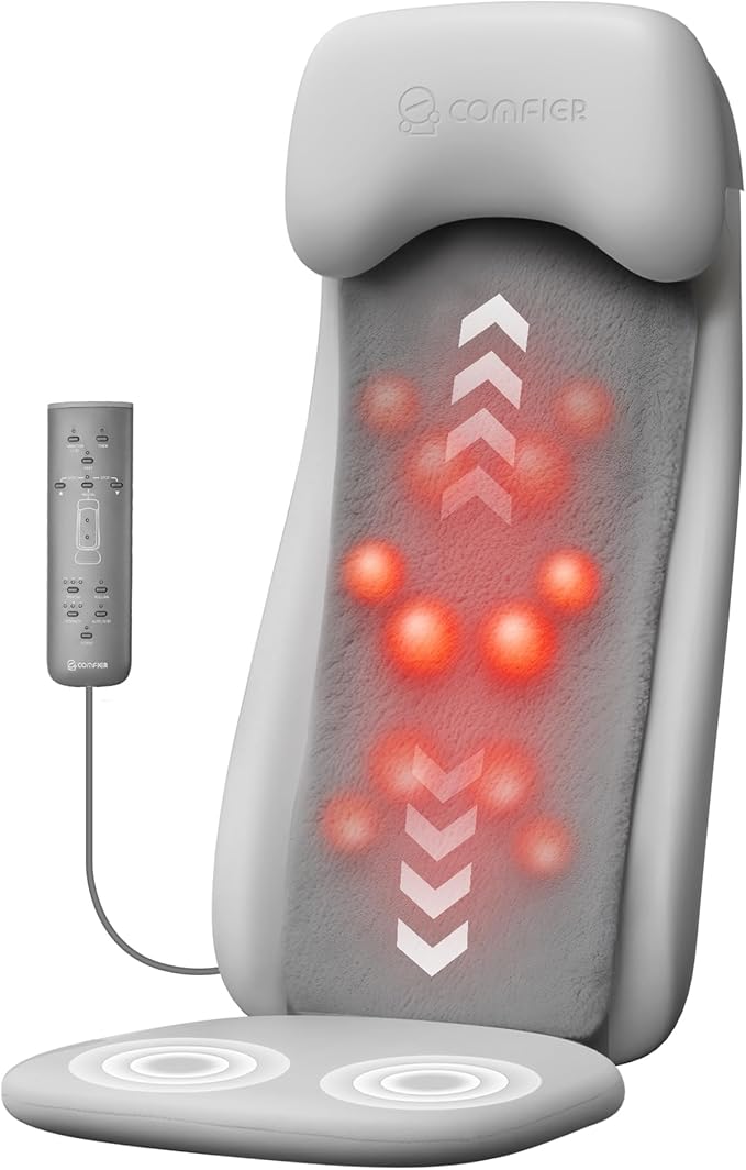 COMFIER Shiatsu Back Massager with Heat, Deep Tissue Kneading Chair Massager with Vibration, 2D/3D Shiatsu Massage Seat Cushion, Full Back Massage Chair Pad