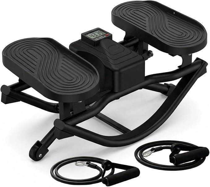 Rocking Stepper, Portable Home Fitness Rock Stepper Side to Side with Digital Display & Elastic Rope, 320LBS Capacity, Aerobic Workout for Leg & Glute Training, Home Office Apartment Use (Black)