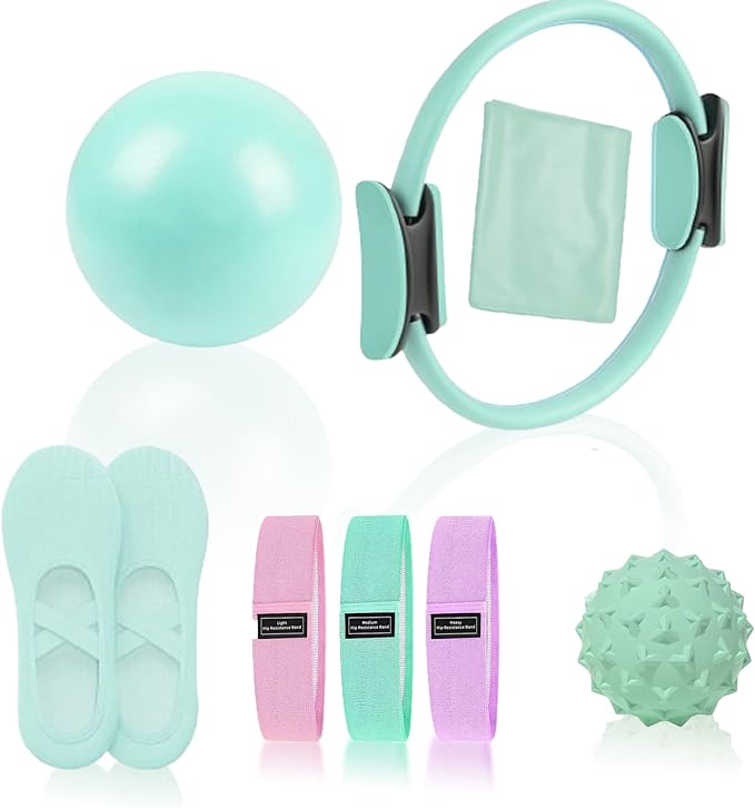 Pilates Essentials Kit for Women, Pilates Equipment, for Home Workouts with Ring and Ball Set, 3pcs Booty Bands, Yoga Bands for Stretching, Fascia Ball, Yoga Socks