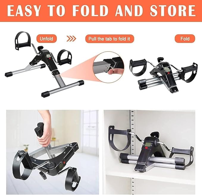 TABEKE Under Desk Bike Pedal Exerciser, Fully Assembled Folding Pedal Exerciser for Arm and Leg Workout, Portable Sitting Desk Cycle with LCD Screen Displays (Grey)
