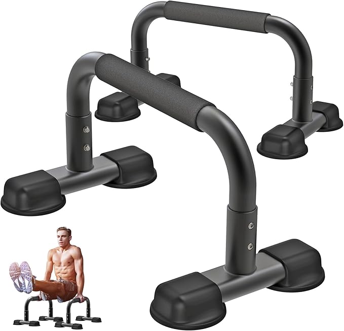 Dolibest Push Up Bar, 12'' High Parallettes Bars with Wooden Handles, Stable and Comfortable Calisthenics Equipment, Suitable for Handstand, L-Sit, Dip Bar, Strength Training for Indoor Outdoor Use