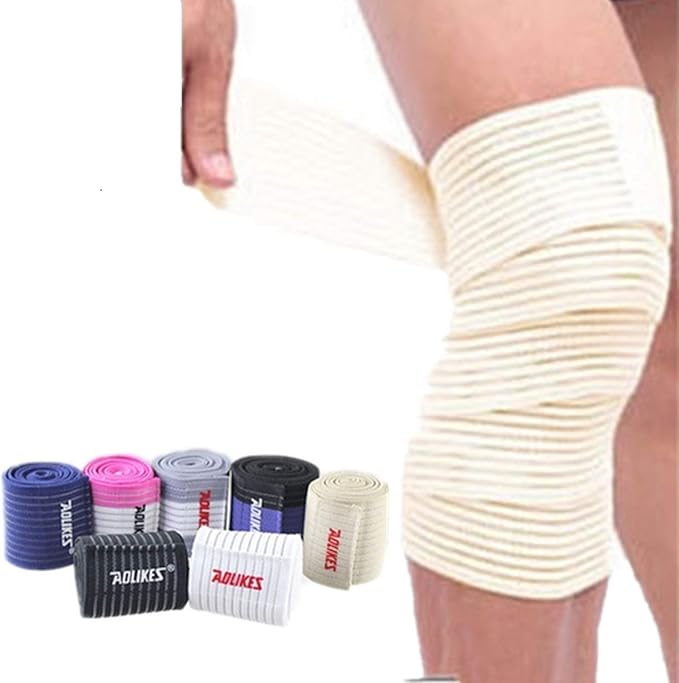 (1 Pair Elastic Breathable Knee Brace Compression Bandage Wraps Pain Relief Straps Support Wraps Sleeve for Men Women Cross Training WODs,Gym Workout,Fitness & Powerlifting (Beige)