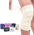 (1 Pair Elastic Breathable Knee Brace Compression Bandage Wraps Pain Relief Straps Support Wraps Sleeve for Men Women Cross Training WODs,Gym Workout,Fitness & Powerlifting (Beige)