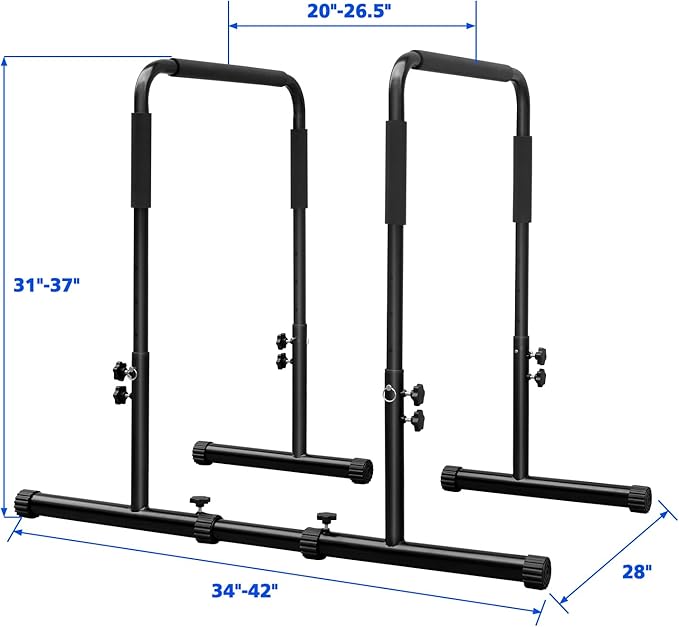 Dip Station Strength Training Dip Stands Station with Connecting Rod and Padded Handles for Home Gym & Fitness Training