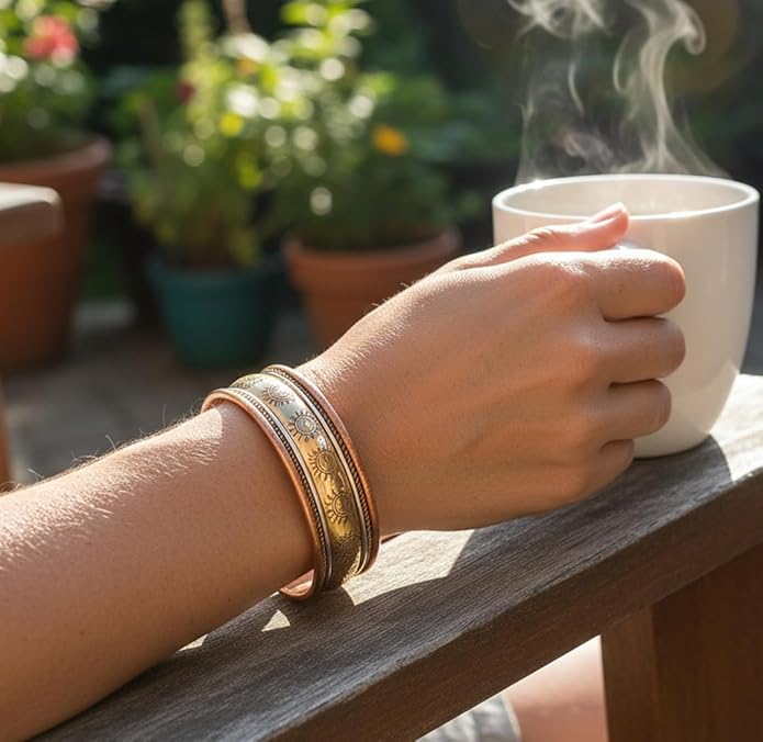 Touchstone copper bracelets | gift for men women |adjustable 100% pure solid real magnetic jewelry | handmade bracelet set combo | rope braided tibetan bangles.