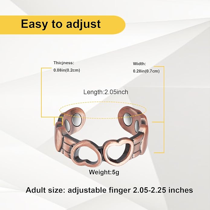 Copper Rings for Women, Pure Copper Adjustable Magnetic Ring （FUTI）