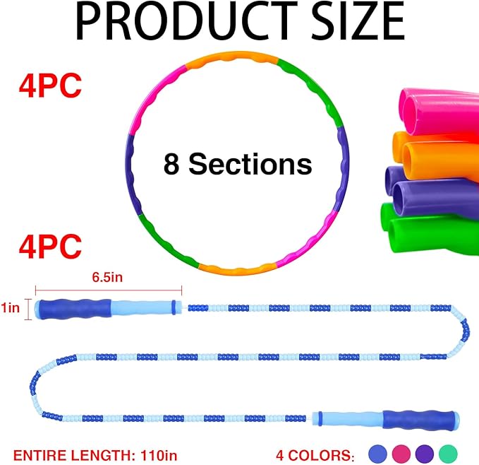 8 Pack Fitness Hoop and Jump Rope,Removable Gymnastic Fitness Rings and Bamboo Skipping Ropes That Won't Get Knotted,Suitable for Workout Training and Gift