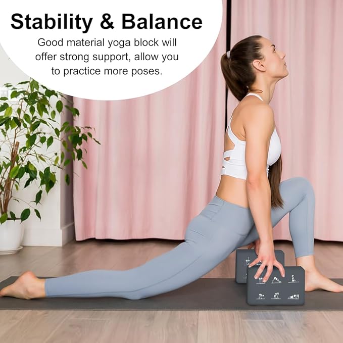 2 Yoga Block and 2 Yoga Strap Set,Non-slip EVA Foam Blocks, High Density Yoga Bricks with 6ft Strap, Supportive Latex-Free Yoga Block Accessories for Pilates