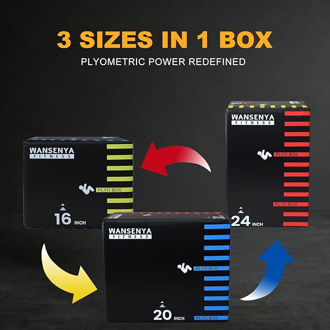 3-in-1 Dense Foam Plyometric Jump Box,30"x24"x20"-24"x20"x16"-20"x18"x16"Non-Slip Box Jumps for Home Gym,Exercise Foam Plyo Box for Fitness Training-Step-Ups,Split Squats,Dips,Box Jump Cube