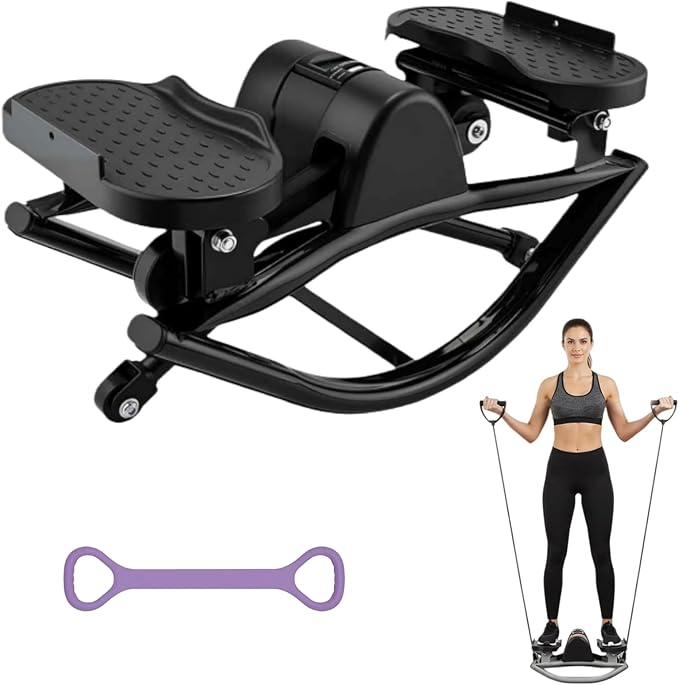 Rock Stepper Exercise Machine, Foldable Lateral Stepper Side to Side with LCD Monitor, Carbon Steel Step Machine for Home Office, Heavy Duty 220lbs Capacity Rocking Stepper