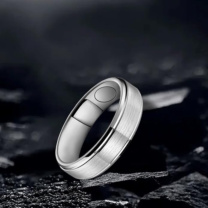 JEROOT 8mm Black Titanium Magnetic Ring for Men, 5mm Silver Pure Titanium Magnetic Ring for Women, Healing Ring with 3500 Gauss Magnets for Jewelry Gifts