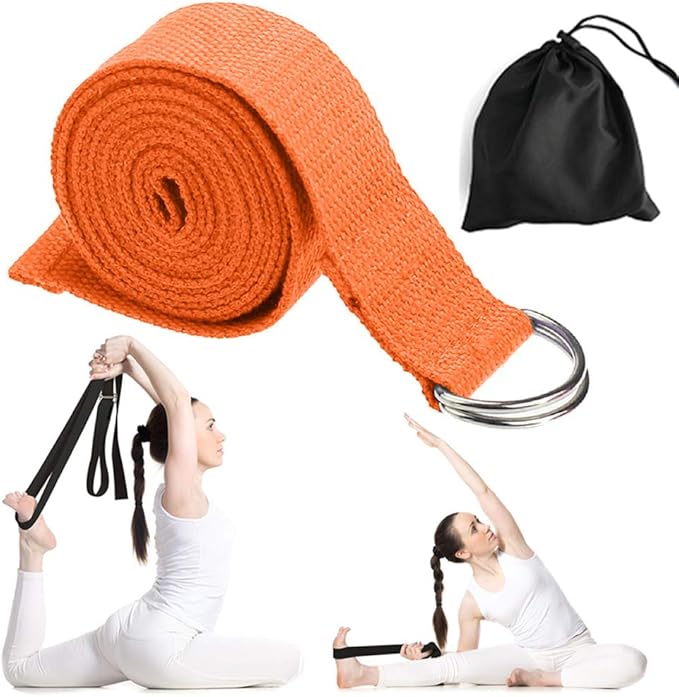 Cotton Exercise Yoga stretch Strap - Sturdy Flexibility Tensile Belt Adjustable Metal D-Ring Buckle, Hold Poses for Daily Stretching, Pilates, General Fitness, and Physical Therapy