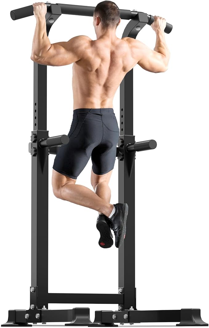 Outdoor Basic Power Tower, Pull Up Bar and Dip Station for Home Gym, 1400LBS Weight Capacity, Adjustable Height, Heavy Duty Steel Frame for Calisthenics, Strength Training Fitness Equipment