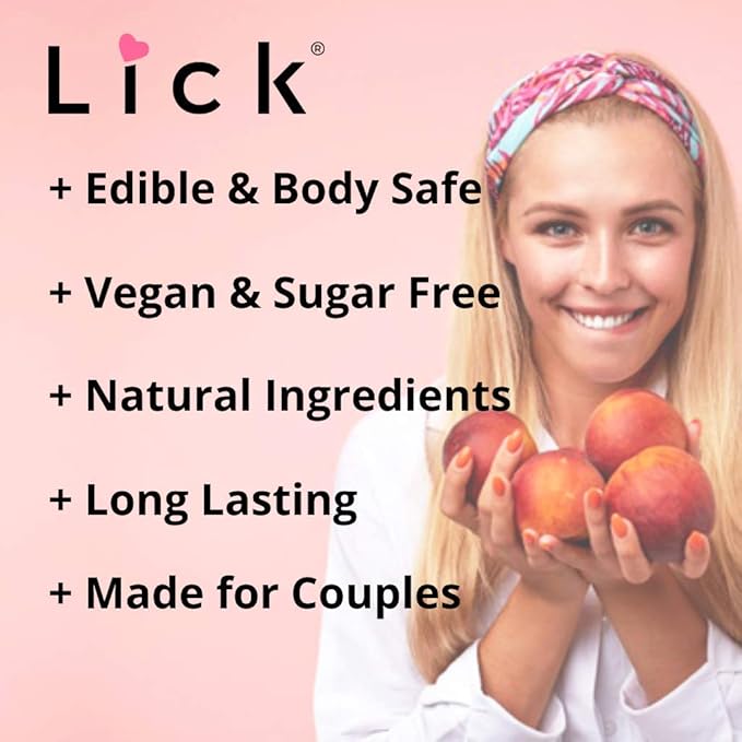 Lick Peach Flavored Massage Oil – Sweet Juicy Edible Massage Oil with Sweet Almond Oil & Vitamin E, Lightweight Glide for Couples Massage & Relaxation, 4 oz