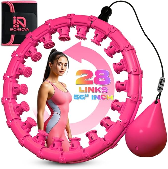Weighted Hula Hoop with Exercise Belt - Infinity Hoop with 28 Detachable Links, Smart Weighted Hula Hoops for Adults and Beginners, Adjustable Tummy Exercise Weight Loss Equipment for Women & Men