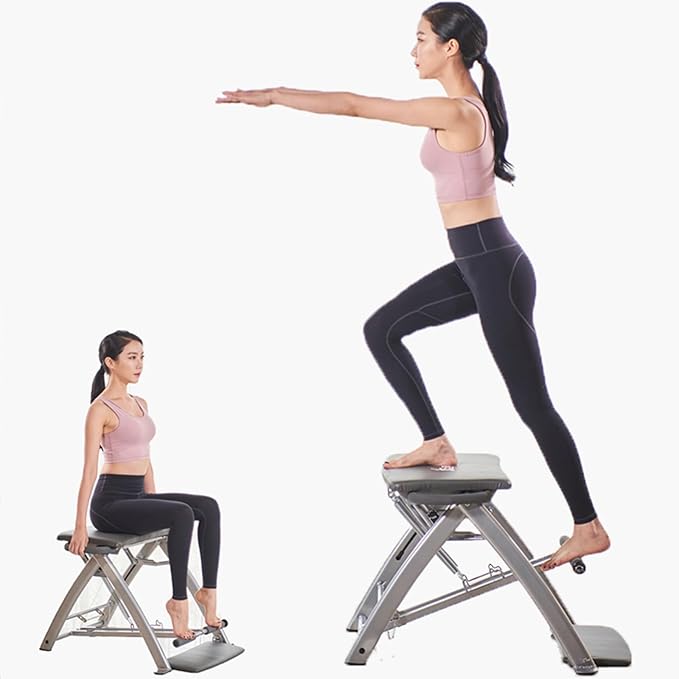 Pilates Fitness Chair - Split-Pedal Stability Equipment with 3-Speed Resistance for Home Gym Workout, Foldable Design