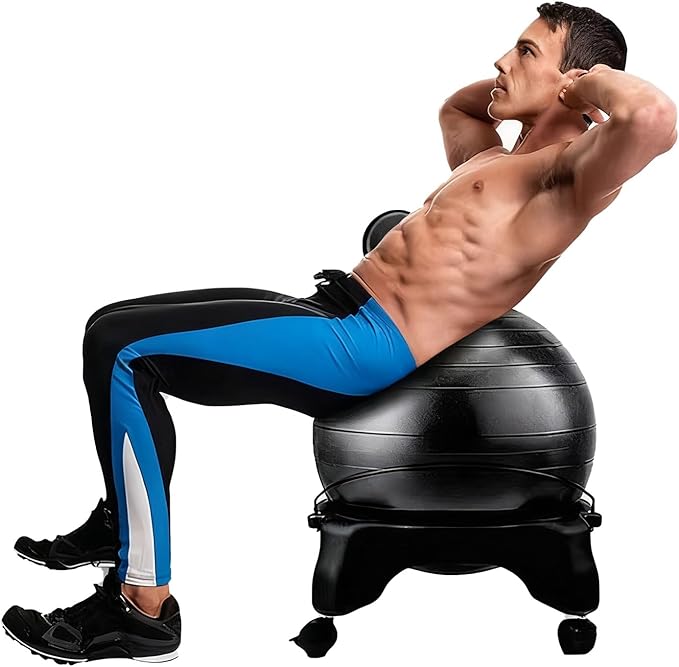Exercise Yoga Ball Chair with Ball 55cm, Folding Active Sitting Chair with Back, Posture Training Balance Balls Seat for Pilates & Ab Workouts(Style E)