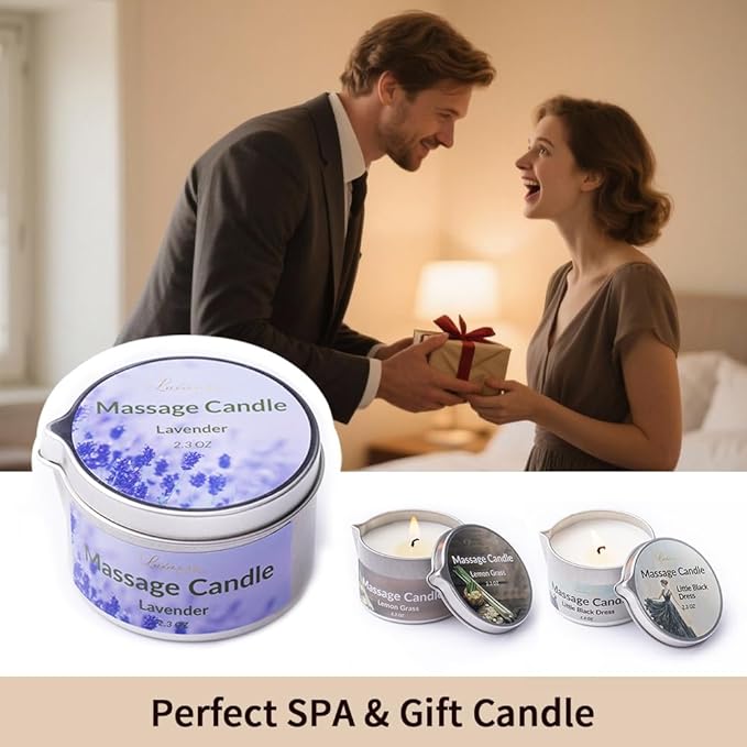 Massage Candle Natural Soybean Wax for Skin Moisturizing, Coconut Oil Jojoba Oil Based Scented Low Temp Candle Gift 2.3 OZ (Lavender)