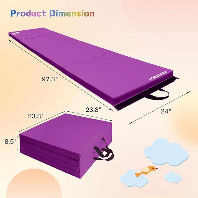 RitFit Upgraded Folding Exercise Mat, 2 Inch Thick Gymnastics Mat 3’x6’,4’x8’,4x10’,2'x8' with Carrying Handles for Yoga, MMA, Stretching, Core Workouts and Home Gym Protective Flooring