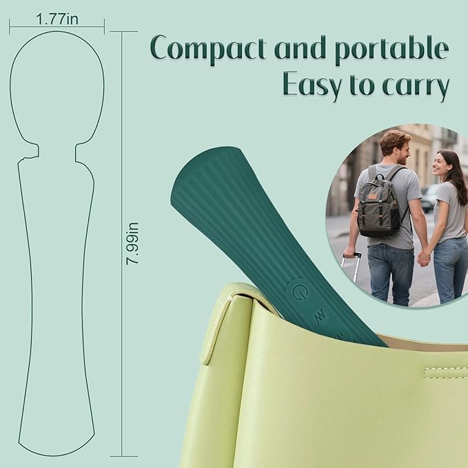 Handheld Personal Portable Cordless Waterproof Rechargeable Massager - 12 Modes 3 Speeds, Quiet Function & Soft Silicone for Neck, Shoulder, Back Pain Relief - Rose Green