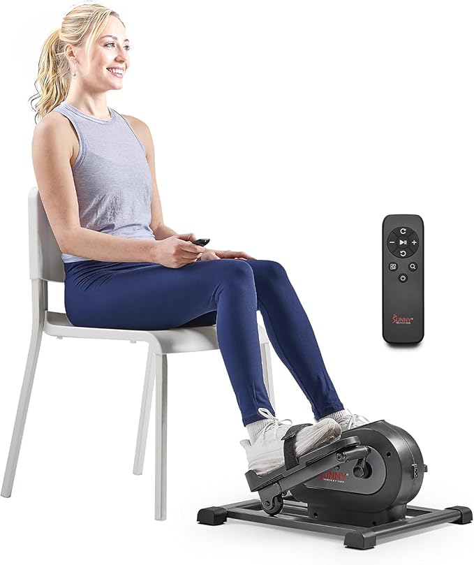 Sunny Health & Fitness Under Desk Pedal Elliptical Machine, Adjustable Resistance Leg Exerciser Home Workout While Sitting for Seniors, Optional Motorize or in Pink with SunnyFit App via Bluetooth