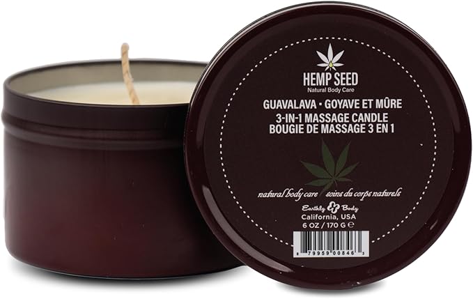 Hemp Seed 3-in-1 Massage Candle, Guavalava Scent - 6 oz. - Candle, Massage Oil & Moisturizer in One - Hemp Seed, Coconut, Apricot & Soybean Oil - Vegan & Cruelty Free