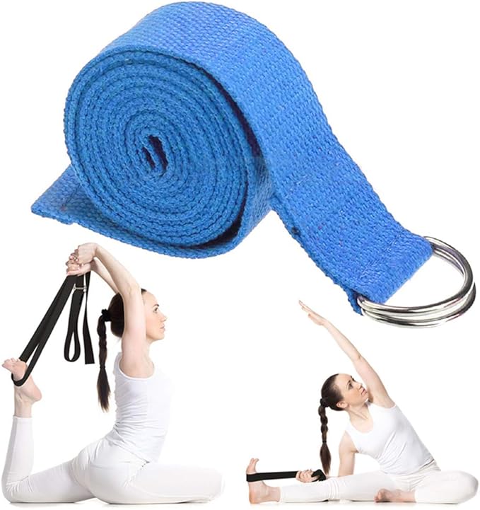 Cotton Exercise Yoga stretch Strap - Sturdy Flexibility Tensile Belt Adjustable Metal D-Ring Buckle, Hold Poses for Daily Stretching, Pilates, General Fitness, and Physical Therapy
