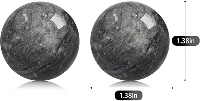 Traditional Chinese Baoding Balls, Marble Health Exercise Stress Relief Balls, Dark Grey, 2-Piece Set (Dark Grey, Small-1.38")