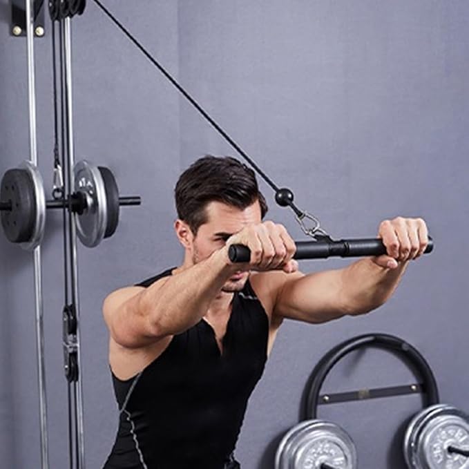 Biceps Pull Bar and Muscle Strength Rod Heavy Duty Steel Fitness Pull Down Bar with Extended Cable Attachment for Home Gym Strength Training Equipment