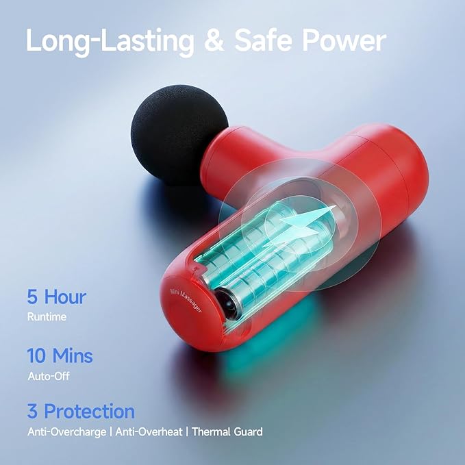 Super Mini Massage Gun Deep Tissue, Handheld Muscle Massager with 4 Heads, Percussion Travel Size Massager Gun for Men & Women Back Pain Relief, Quiet for Home, Gym, Office, Red