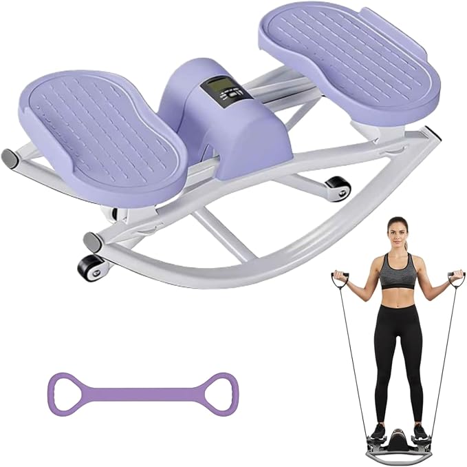 Rock Stepper Exercise Machine, Foldable Lateral Stepper Side to Side with LCD Monitor, Carbon Steel Step Machine for Home Office, Heavy Duty 220lbs Capacity Rocking Stepper