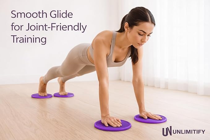 Core Sliders for Carpet & Hard Floors – Dual-Sided Exercise Discs for Home Workouts, Pilates & Ab Training, Smooth & Carpet Gliding Design with Storage Bag (Purple)