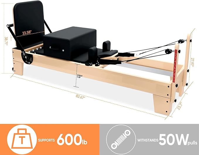 Professional Pilates Reformer Machine with Jumpboard, Reformer Box, and Foot Straps – Studio-Grade Pilates Equipment for Home Use, Adjustable Resistance & Smooth Glide System