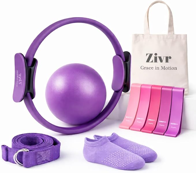 Home Pilates Workout Kit - Pilates Sets for Women and Full Body Toning, 15 Inch Ring and Ball Set, Workout Accessories for Women with Resistance Bands and Non-Slip Socks