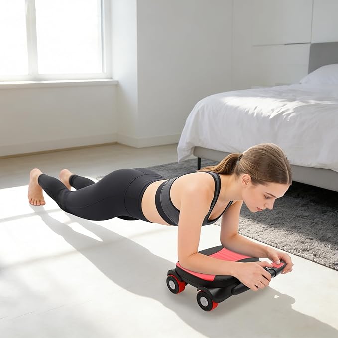 Ab Roller Wheel, 4-Wheel Abdominal & Core Strength Trainer for Home Gym Fitness, Exercise Wheel with Knee Pad for Beginners to Advanced Users
