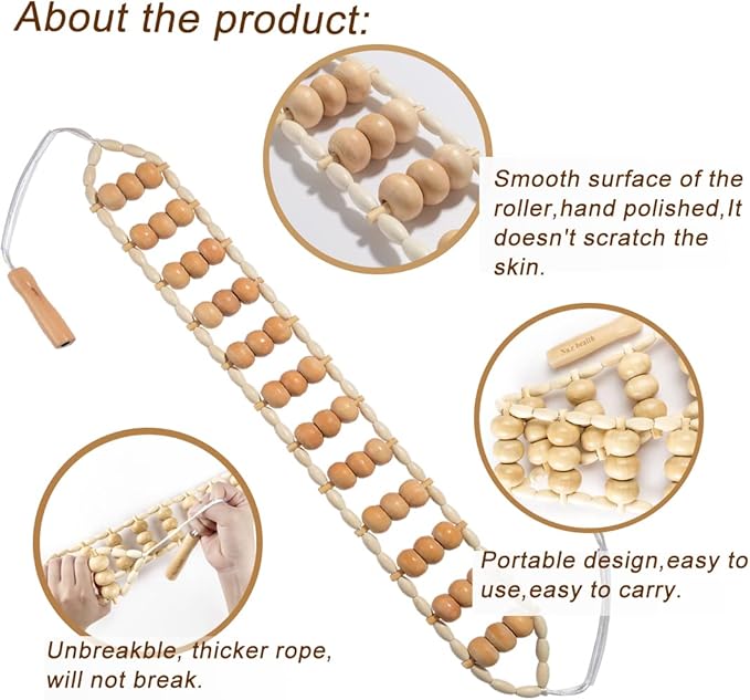 Wooden Therapy Massage Tools for Body Sculpting, Back Massage Roller Rope, Manual Cellulite Massage Maderoterapia Kit for Body Shaping, Neck Leg Muscle Pain Relief