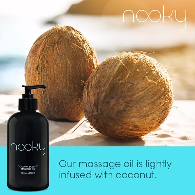 Nooky Massage Oil with Fractionated Coconut Oil for Massaging 16 Ounce (Coconut)