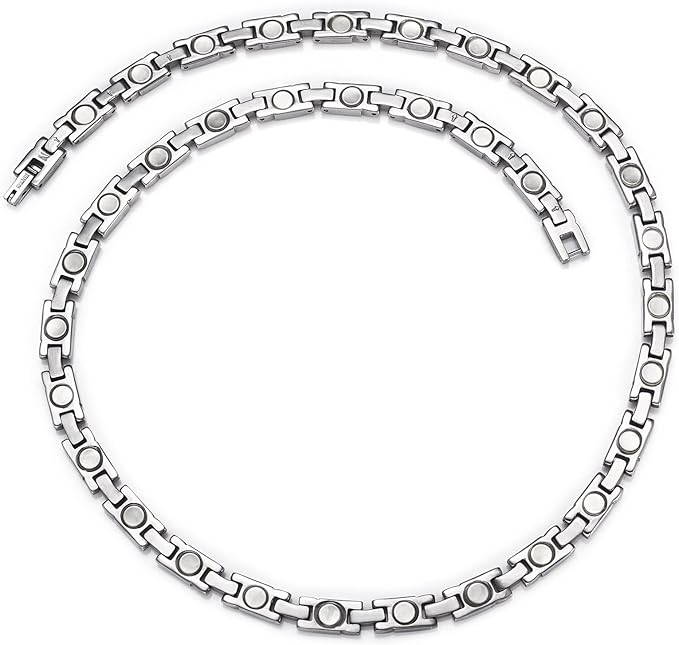 Magnetic Necklace for Men & Women, Pure Titanium Magnetic Necklace, Fashion Jewelry Present (Silver)