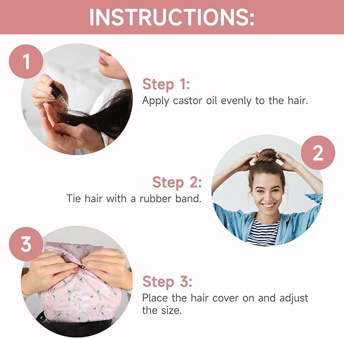 Castor Oil Pack Wrap Overnight Hair Wrap for Sleep Reusable Hair Cap Cover for Treatment of Thinning, Balding, Dry, and Damaged Hair (Oil Not Included)