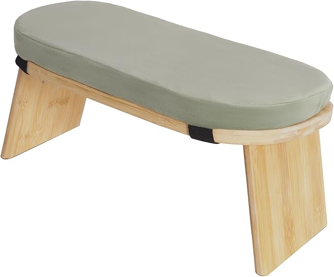 LYNICESHOP Meditation Bench,Foldable and Ergonomic Meditation Stool for Yoga and Prayer, Portable Kneeling Bench with Cushion,Comfortable Seiza and Cross-Legged Sitting (Coffee/Gray/Green) (Green)